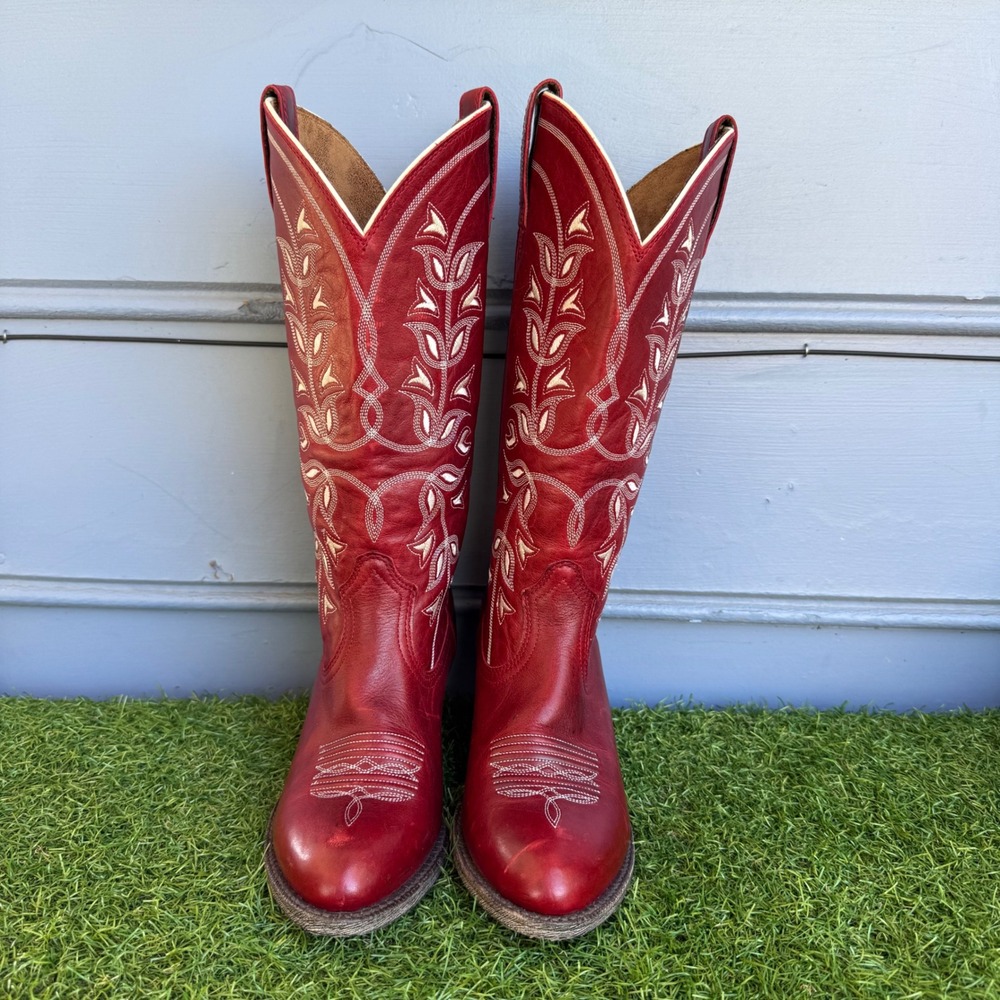 Ariat Desert Holly Cowboy Boots Red Leather Floral Western Womens Size 7B